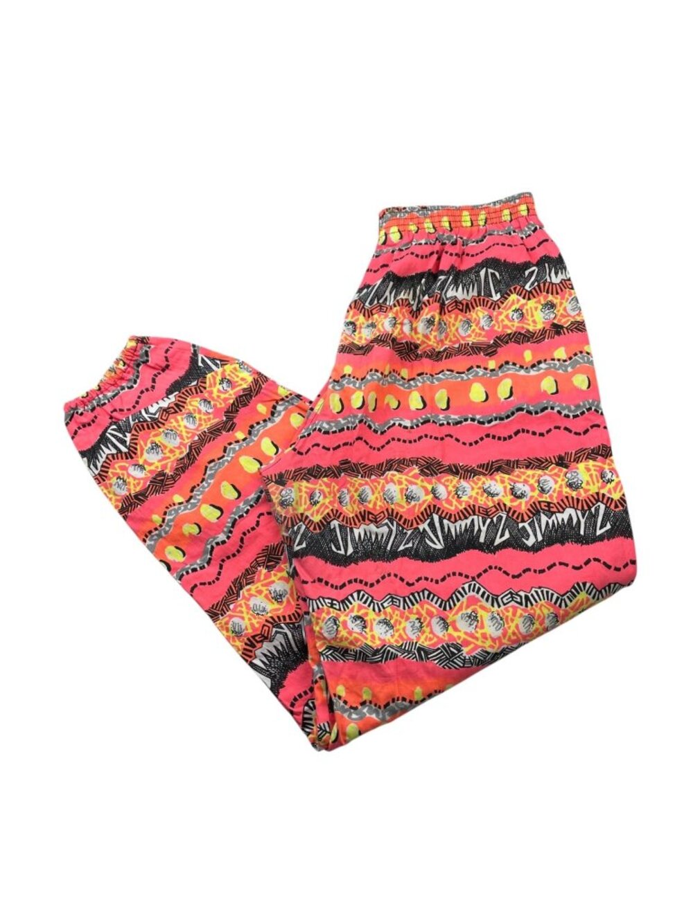 VTG 1980's Jimmy'Z Men's Baggy Jogger Pants Neon Pink Abstract • Large